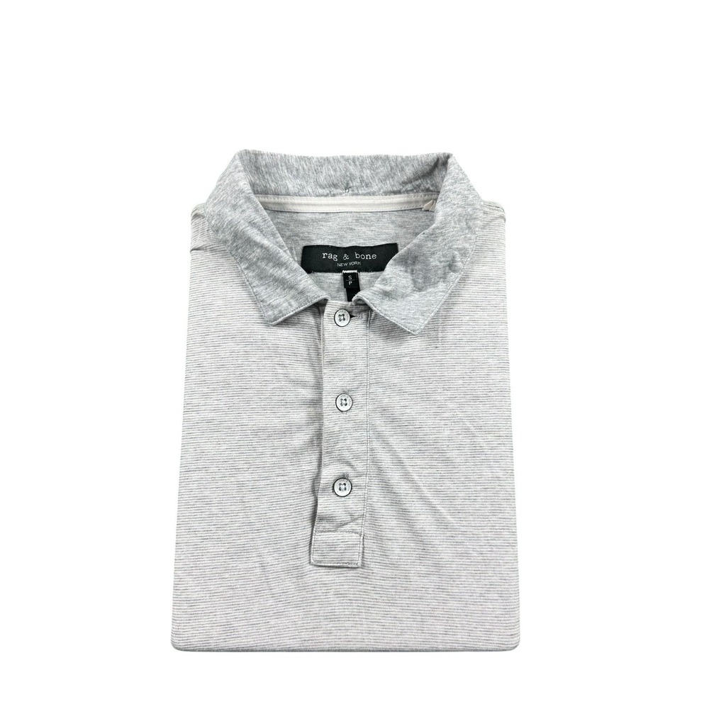 Rag & Bone Mens Gray Striped Cotton Short Sleeve Polo Shirt Metal Button Small
